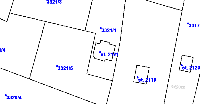 Parcela st. 2121 v KÚ Rakovník, Katastrální mapa