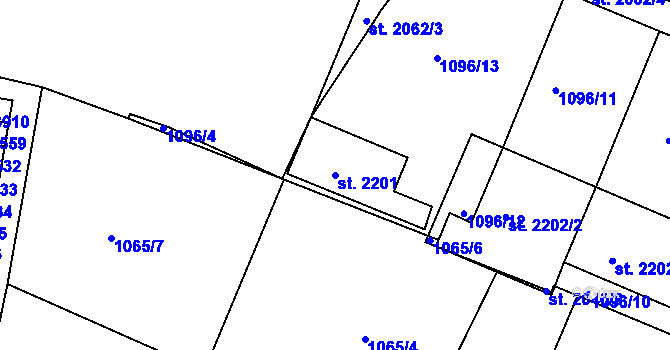 Parcela st. 2201 v KÚ Rakovník, Katastrální mapa