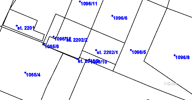 Parcela st. 2202/1 v KÚ Rakovník, Katastrální mapa