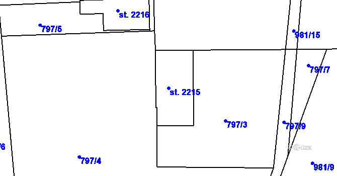 Parcela st. 2215 v KÚ Rakovník, Katastrální mapa