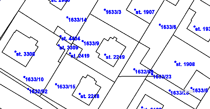 Parcela st. 2219 v KÚ Rakovník, Katastrální mapa
