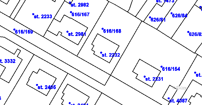 Parcela st. 2232 v KÚ Rakovník, Katastrální mapa
