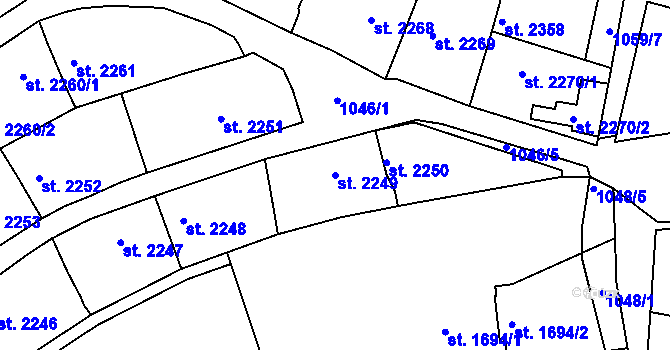 Parcela st. 2249 v KÚ Rakovník, Katastrální mapa