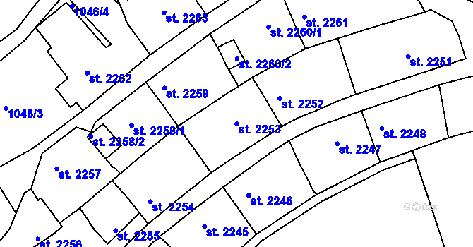 Parcela st. 2253 v KÚ Rakovník, Katastrální mapa
