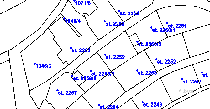 Parcela st. 2259 v KÚ Rakovník, Katastrální mapa