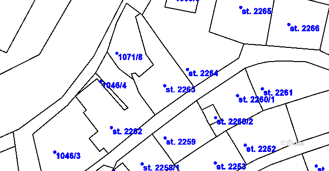 Parcela st. 2263 v KÚ Rakovník, Katastrální mapa
