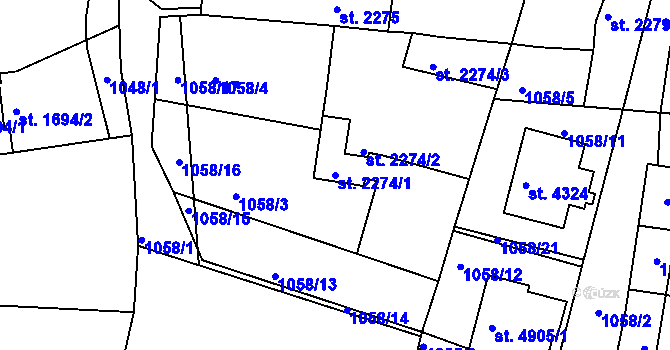 Parcela st. 2274/1 v KÚ Rakovník, Katastrální mapa