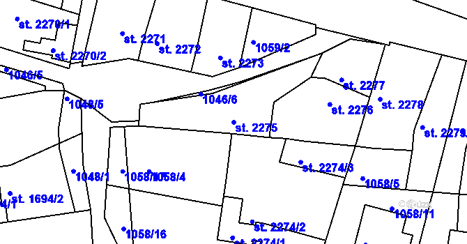 Parcela st. 2275 v KÚ Rakovník, Katastrální mapa