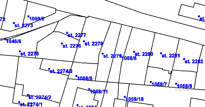 Parcela st. 2279 v KÚ Rakovník, Katastrální mapa