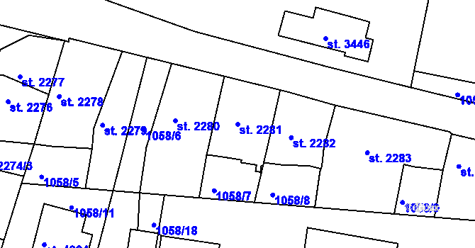 Parcela st. 2281 v KÚ Rakovník, Katastrální mapa