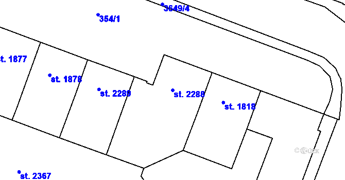Parcela st. 2288 v KÚ Rakovník, Katastrální mapa