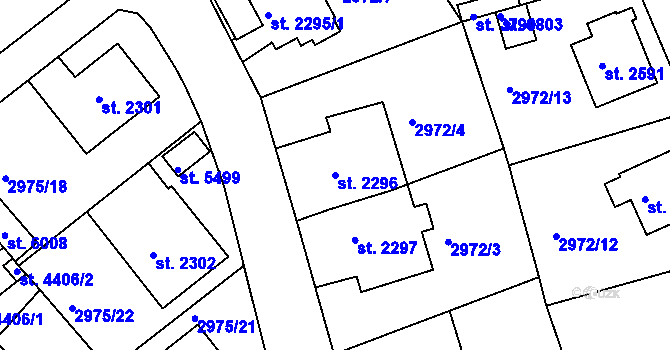 Parcela st. 2296 v KÚ Rakovník, Katastrální mapa