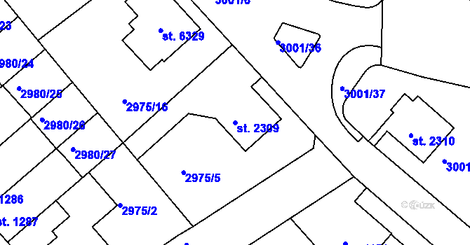Parcela st. 2309 v KÚ Rakovník, Katastrální mapa