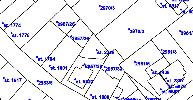 Parcela st. 2318 v KÚ Rakovník, Katastrální mapa