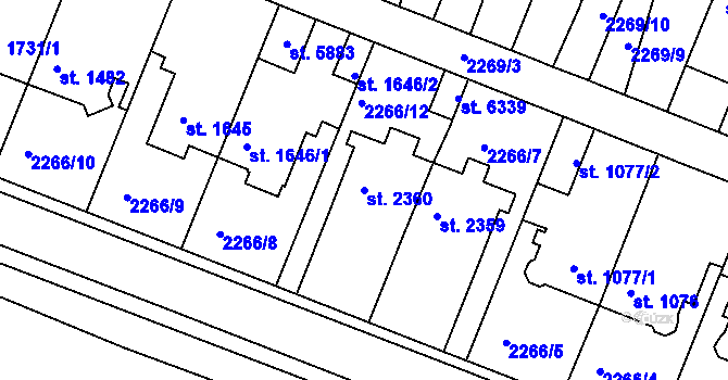 Parcela st. 2360 v KÚ Rakovník, Katastrální mapa