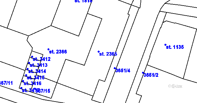 Parcela st. 2365 v KÚ Rakovník, Katastrální mapa