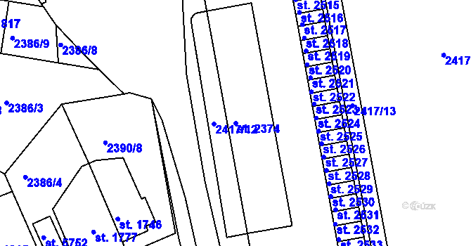 Parcela st. 2374 v KÚ Rakovník, Katastrální mapa