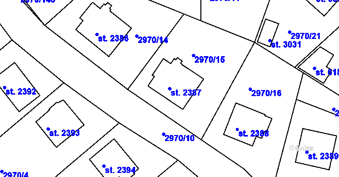 Parcela st. 2387 v KÚ Rakovník, Katastrální mapa
