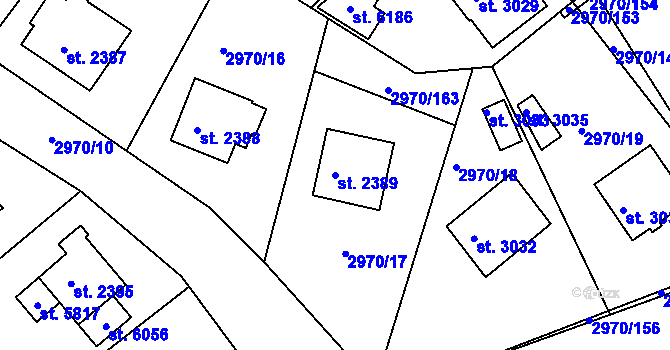 Parcela st. 2389 v KÚ Rakovník, Katastrální mapa