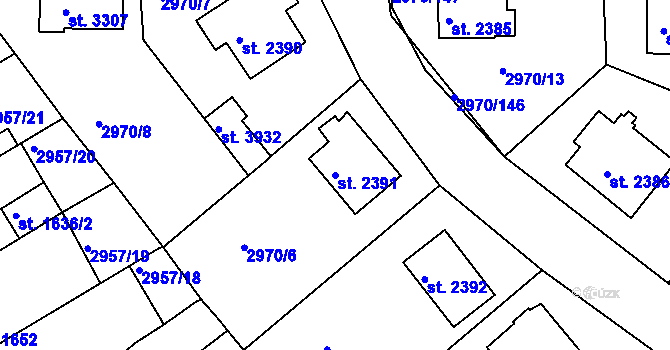 Parcela st. 2391 v KÚ Rakovník, Katastrální mapa