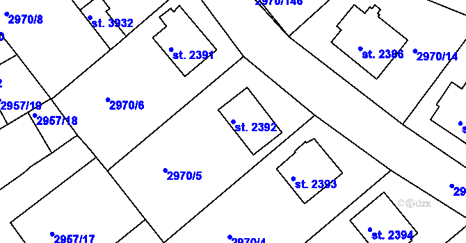 Parcela st. 2392 v KÚ Rakovník, Katastrální mapa
