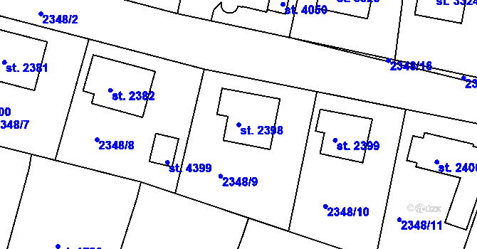 Parcela st. 2398 v KÚ Rakovník, Katastrální mapa