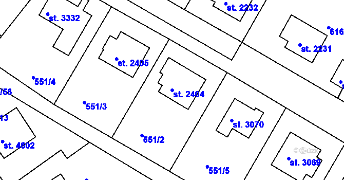 Parcela st. 2404 v KÚ Rakovník, Katastrální mapa