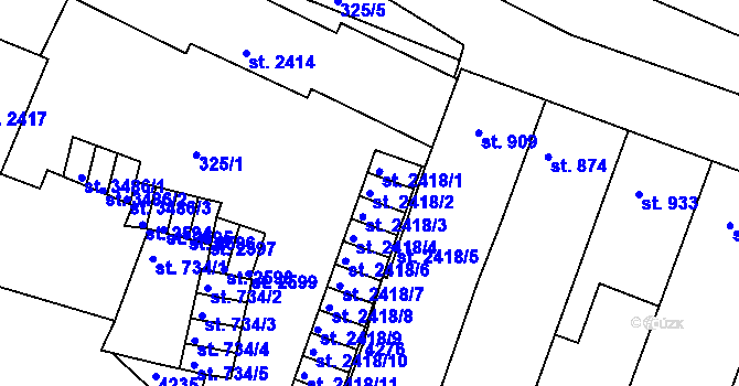 Parcela st. 2418/2 v KÚ Rakovník, Katastrální mapa