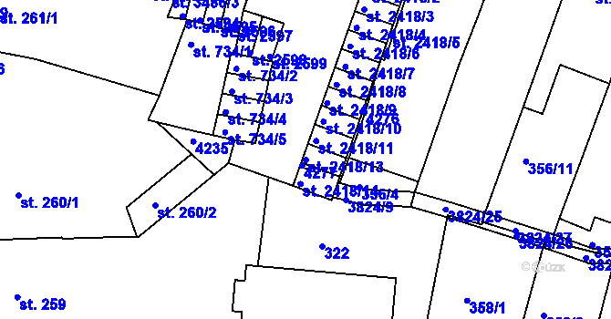 Parcela st. 2418/13 v KÚ Rakovník, Katastrální mapa