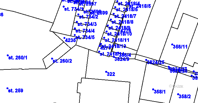 Parcela st. 2418/14 v KÚ Rakovník, Katastrální mapa