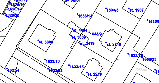 Parcela st. 2419 v KÚ Rakovník, Katastrální mapa