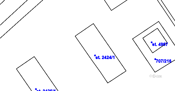 Parcela st. 2424/1 v KÚ Rakovník, Katastrální mapa