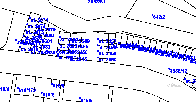 Parcela st. 2459 v KÚ Rakovník, Katastrální mapa