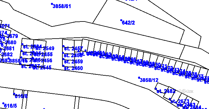 Parcela st. 2464 v KÚ Rakovník, Katastrální mapa