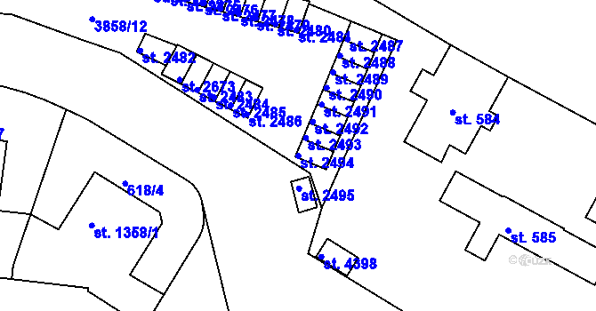 Parcela st. 2494 v KÚ Rakovník, Katastrální mapa