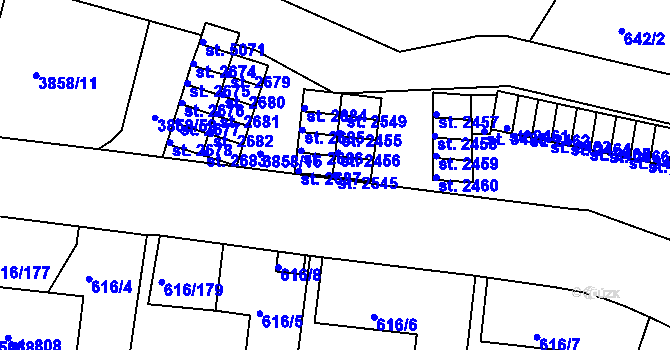 Parcela st. 2545 v KÚ Rakovník, Katastrální mapa