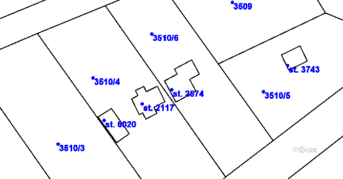 Parcela st. 2574 v KÚ Rakovník, Katastrální mapa