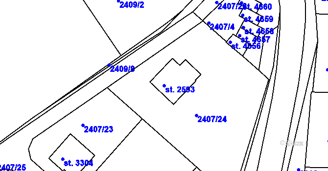 Parcela st. 2593 v KÚ Rakovník, Katastrální mapa