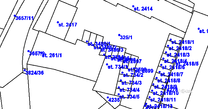 Parcela st. 2594 v KÚ Rakovník, Katastrální mapa