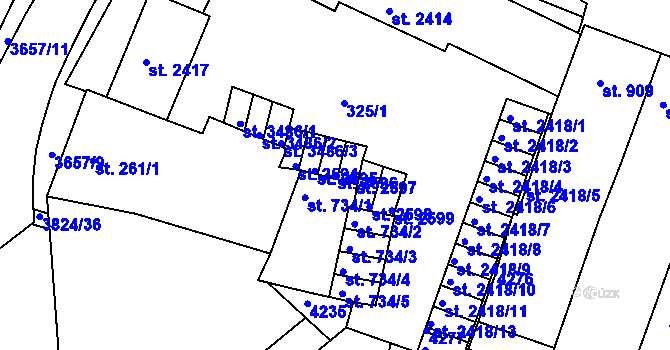 Parcela st. 2596 v KÚ Rakovník, Katastrální mapa