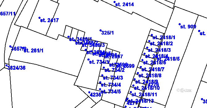 Parcela st. 2597 v KÚ Rakovník, Katastrální mapa