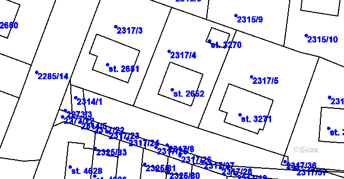 Parcela st. 2652 v KÚ Rakovník, Katastrální mapa