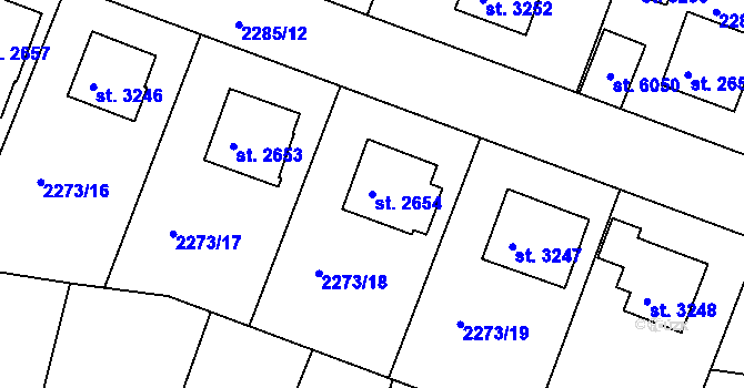 Parcela st. 2654 v KÚ Rakovník, Katastrální mapa