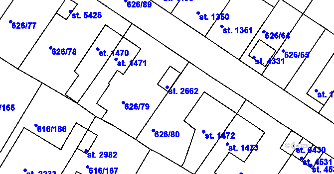 Parcela st. 2662 v KÚ Rakovník, Katastrální mapa