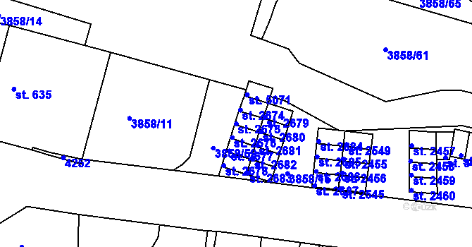 Parcela st. 2675 v KÚ Rakovník, Katastrální mapa