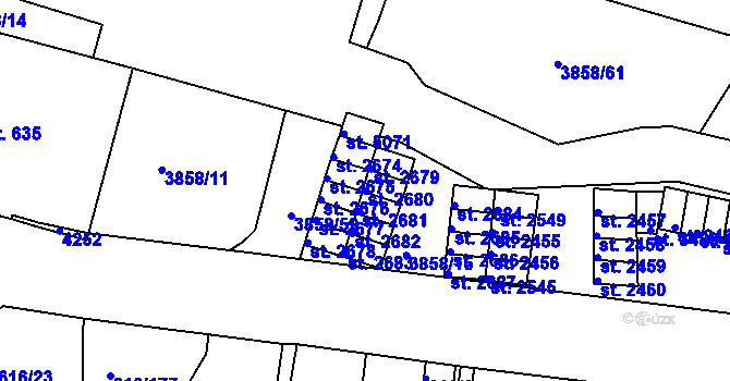 Parcela st. 2680 v KÚ Rakovník, Katastrální mapa