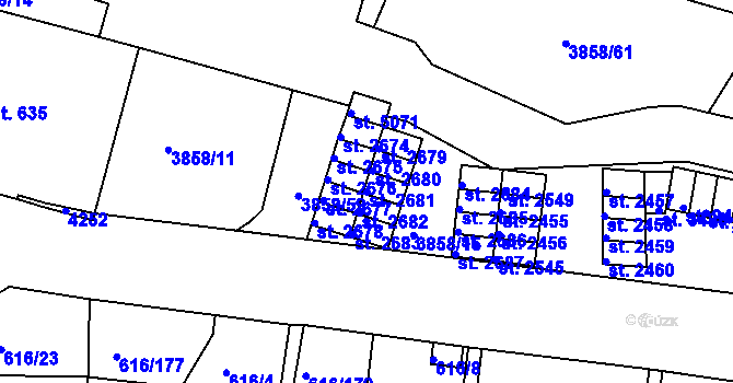 Parcela st. 2681 v KÚ Rakovník, Katastrální mapa