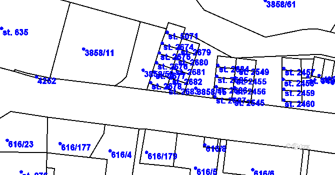 Parcela st. 2683 v KÚ Rakovník, Katastrální mapa