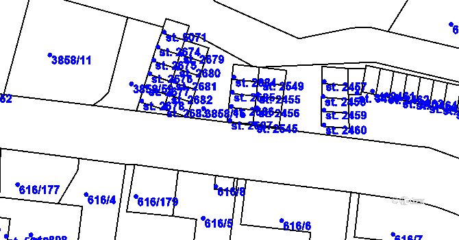 Parcela st. 2687 v KÚ Rakovník, Katastrální mapa