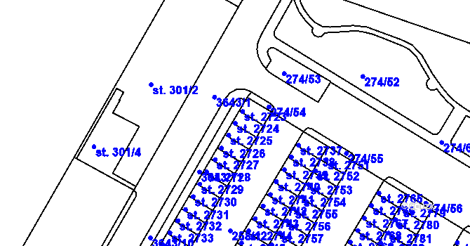 Parcela st. 2724 v KÚ Rakovník, Katastrální mapa